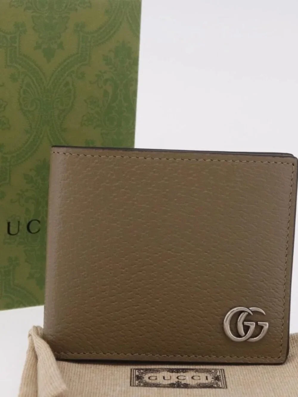 GUCCI GG Marmont Wallet Leather Beige Silver 428726 Auth 186156M